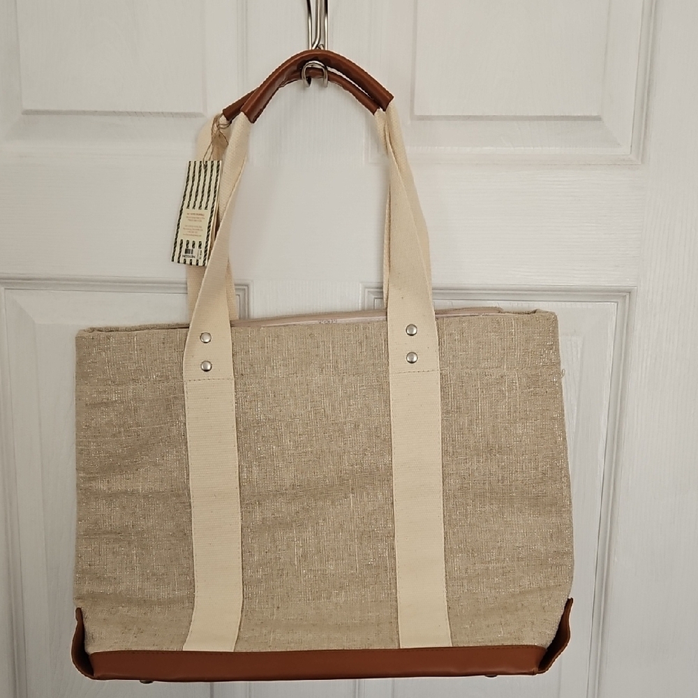 Stylish Tan and Cream Tote Bag